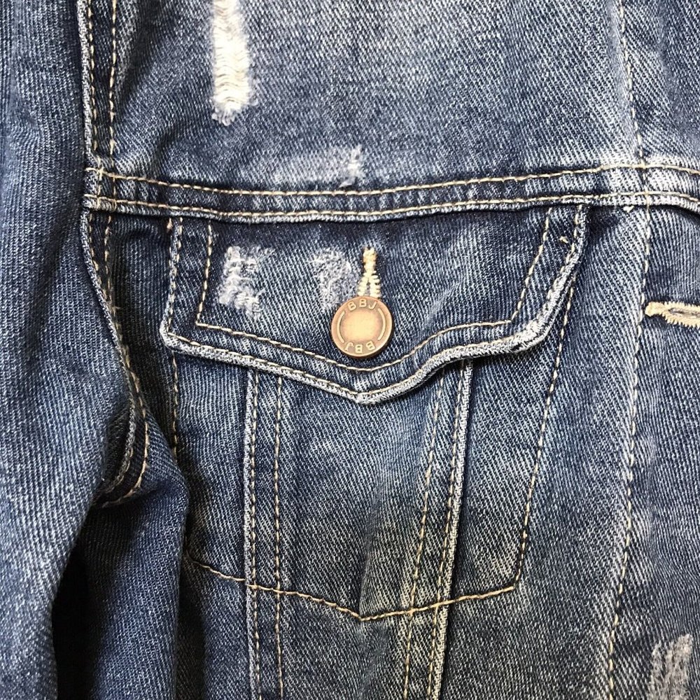 BBJ Los Angeles Distressed Destroyed Jeans Jacket Size Small Boom Boom Jeans - Picture 7 of 11